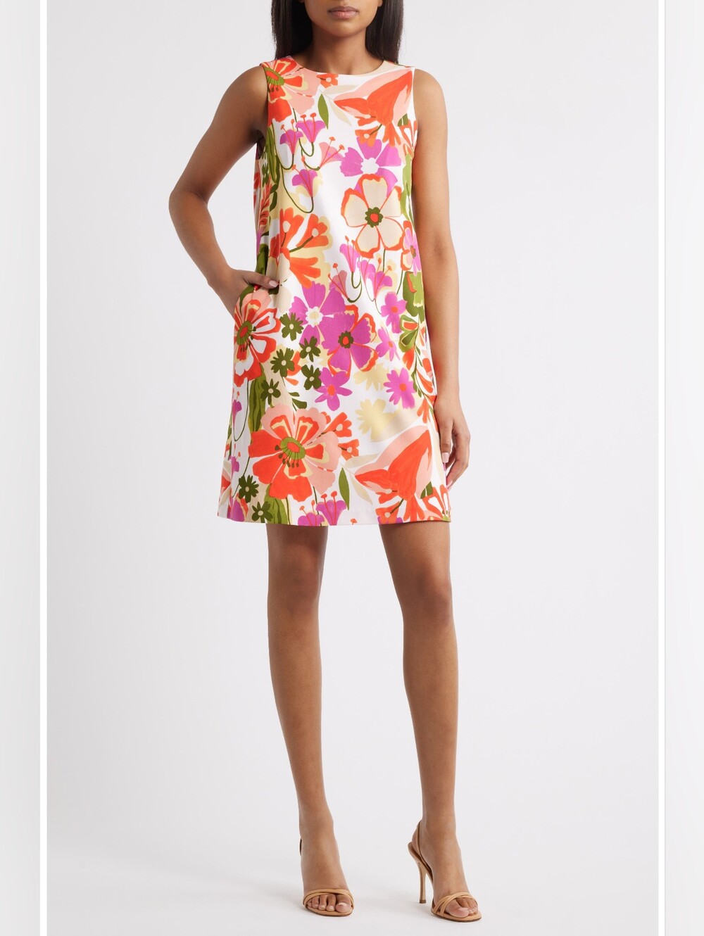 Anne Klein Floral Print Sleeveless Shift Dress